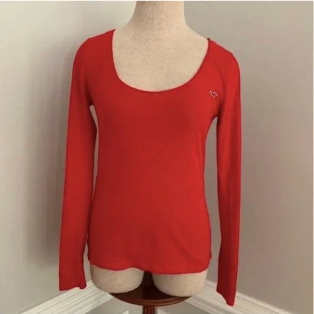 Hollister Women's Y2K Long Sleeve Scoop Neck Red Shirt Size Small